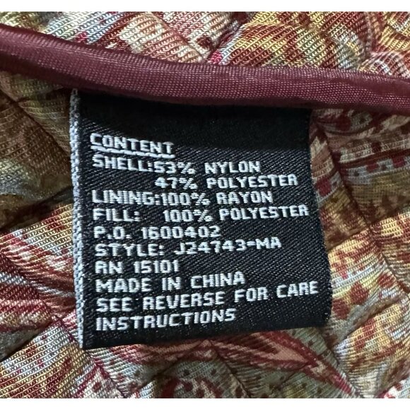 Jones New York Size Large Packable Quilted Jacket Coat Burgundy Button Up - Picture 5 of 8